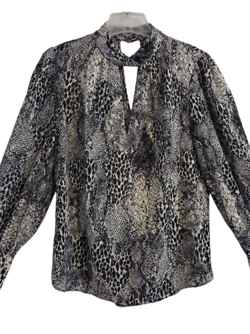 River Island Black & White Animal-Print Keyhole Blouse US Size 8, NWT